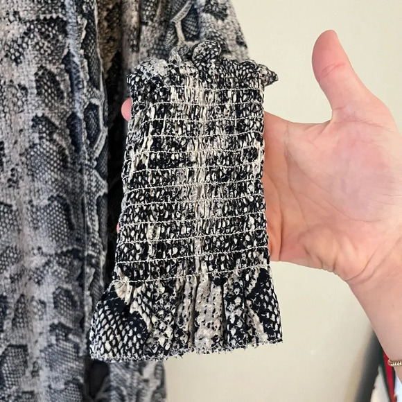 Rebecca Taylor Womens Black Gray Shift Dress 2 Long Sleeve Tie Neck Snake Print - Picture 9 of 13